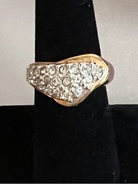 Vintage 14K Gold Plated Clear Crystal Stones Pavé Ring
